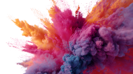 Colorful Powder Explosion on Transparent Backdrop for Artistic Design and Creative Projects