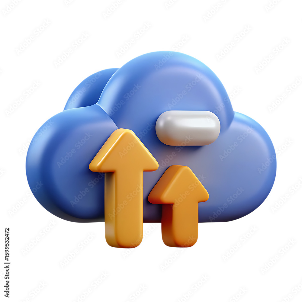 Poster 3d cloud upload icon with arrows