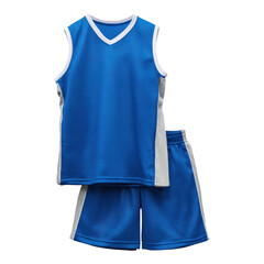 Blue basketball sport uniform with jersey and short laying flat on white background ready for game
