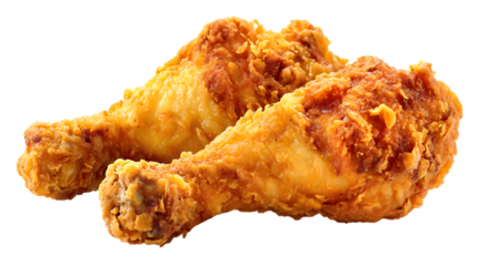 Crispy Fried Chicken Drumsticks Isolated on Transparent Background Ready for Food Photography