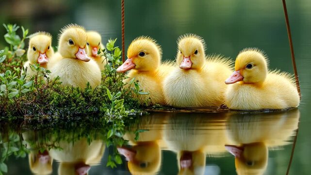 Fluffy Baby Ducks Relaxing Near Water