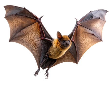  - Silhouetted Bat Flying at Twilight with Wings Partially Folded, Dynamic Composition, Isolated on Transparent Background.
