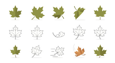 Maple Leaf Variety: Green and Outline Icons on White