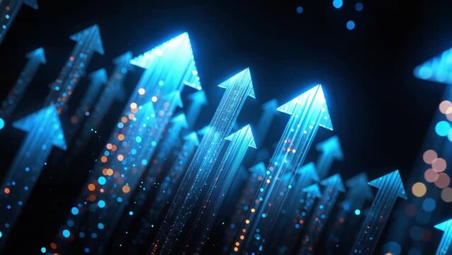 Digital Growth: Blue Arrows and Data Points Pointing Upwards