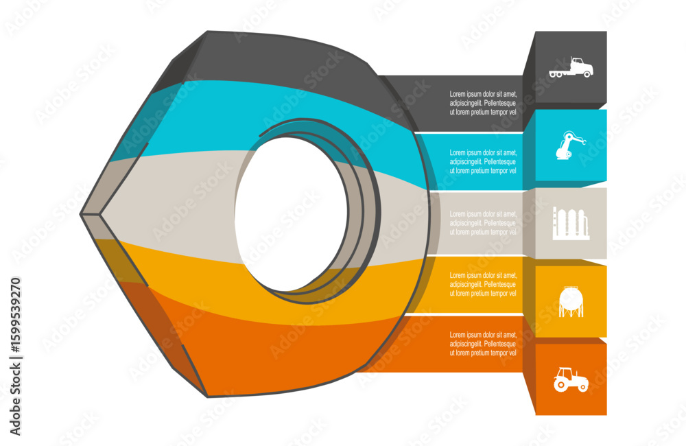Poster 3d nut model with five features or option of project to select. minimal infographic illustration for