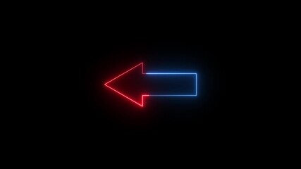 Neon glowing red blue color direction left arrow icon animation road signal road information traffic signal sign symbol on black background