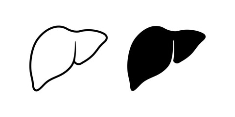 Liver icon set. A simple illustration of human liver with line and solid style. Ideal for medical, educational, biological content. Human anatomy and health concept.