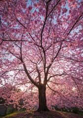Obraz premium Pink Cherry Blossom Tree at Sunrise