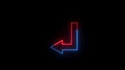 Neon glowing red blue color direction left arrow icon animation road signal road information traffic signal sign symbol on black background