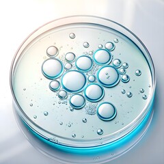Serum droplets in petri dish with biotech glow