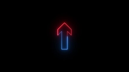 Neon glowing red blue color direction up arrow icon animation road signal road information traffic signal sign symbol on black background
