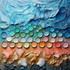 Many colors of paint in abstract painting.