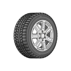 Obraz premium Vector Flat Icon of All-Terrain Tire with Silver Alloy Rim 