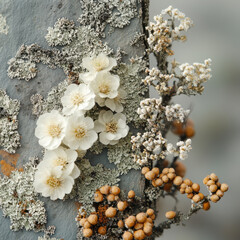 White flowers blooming on a rock.
