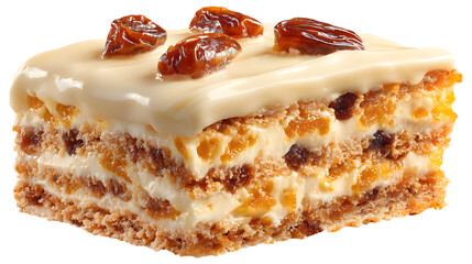 Delicious Honey Cake Slice with Creamy Topping and Dates on Transparent Background Dessert Delight