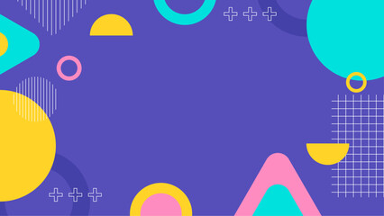 Inviting purple background adorned with a variety of vibrant geometric shapes. Ideal for modern design projects and creative concepts.