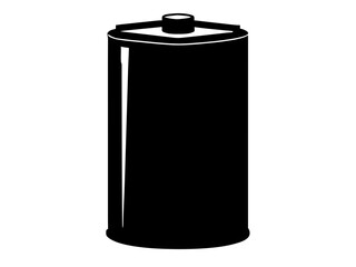 A black and white silhouette illustration of a cylindrical battery with positive