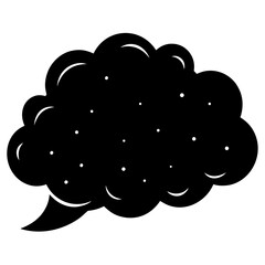 A black silhouette of a speech bubble filled with small white dots symbolizing