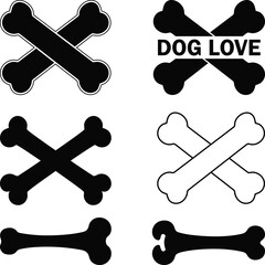 Dog Bone Silhouettes and Outlines, Dog Bone Svg Vector illustration, Dog Bone Icons, Crossed Bones