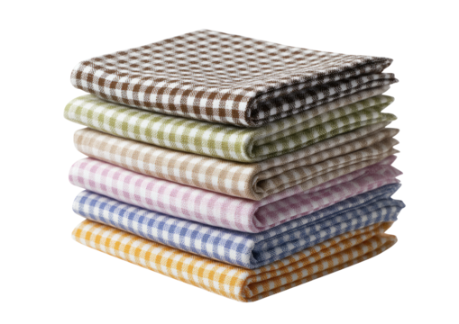 Stack of colorful checkered cloths