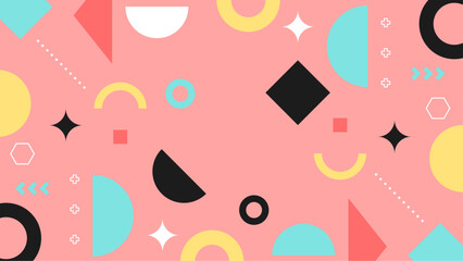 Abstract pink background with vibrant geometric shapes, perfect for trendy designs, social media posts, stationery, and web graphics.