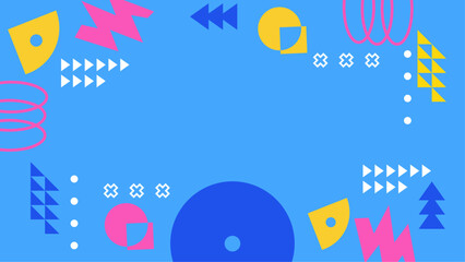 Fototapeta premium Blue background with colorful geometric shapes suitable for web design, presentations, posters, and social media graphics promoting creativity and modernity.