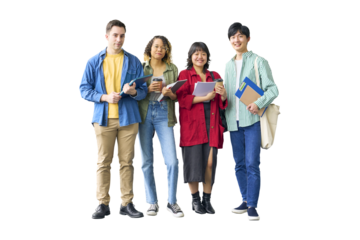 笑顔の多国籍学生グループ　手作業で精密に切り抜いた背景透過全身写真PNG