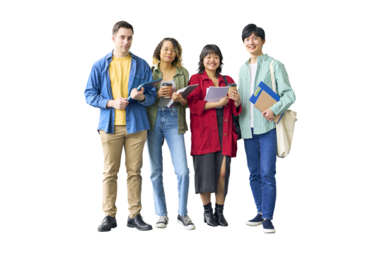 笑顔の多国籍学生グループ　手作業で精密に切り抜いた背景透過全身写真PNG