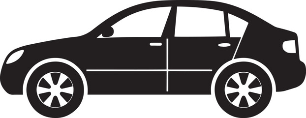 A black and white silhouette of a car against a white background.