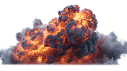 Dramatic Fireball with Dark Smoke and Intense Flames on a Transparent Background