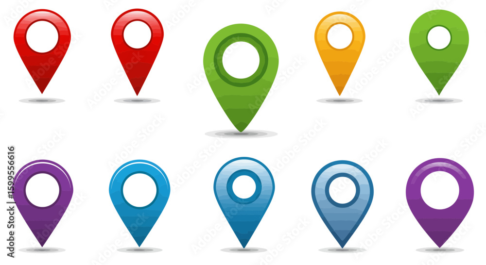 Poster colorful map pointer icons for navigation and location services illustration