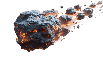 Dramatic Meteor Shower with Fiery Trails on a See-Through Background for Space Projects