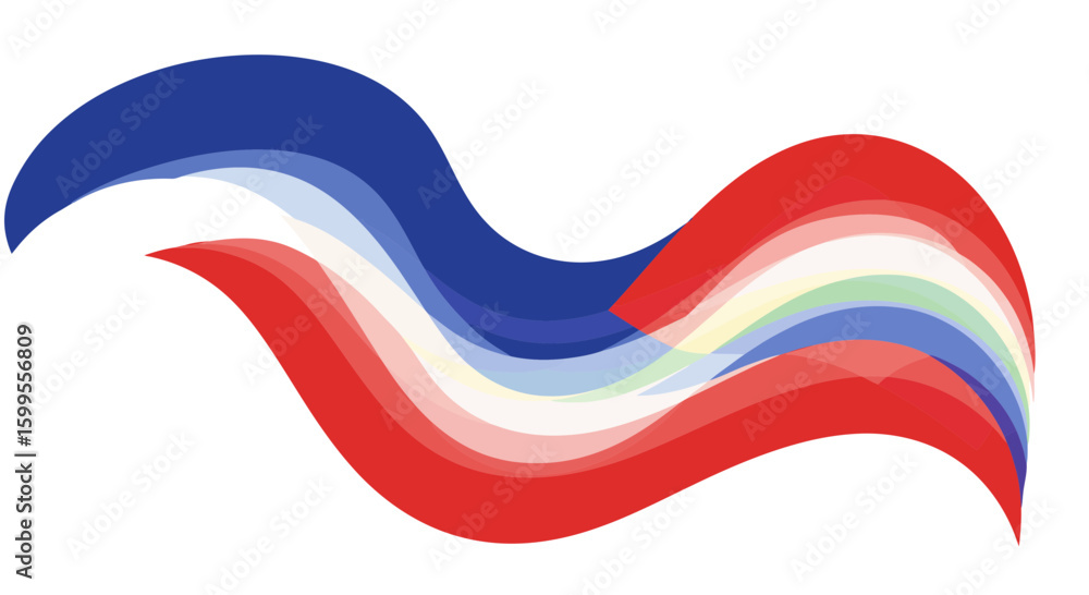 Poster patriotic waves of red, white and blue create a dynamic and flowing design