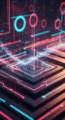 Obraz premium Abstract technological advancement with glowing lines and circles backdrop