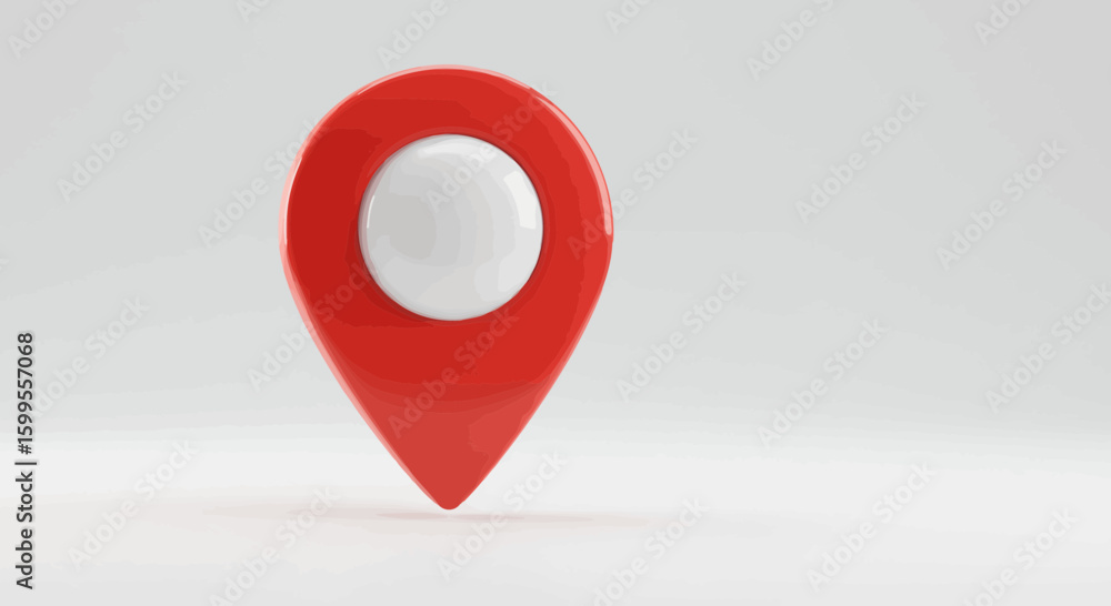 Poster stylized red and white map pointer icon on a bright background, simple navigation