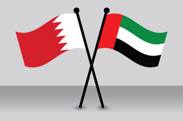 Crossed Flags of Bahrain and the UAE, Displaying International Relations.