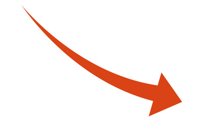 Red curved arrow pointing down right on white background