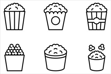 Popcorn icon set. Walk to the cinema concept. Snack for watching film symbol on white background
