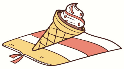 Cartoon Ice Cream Cone on Striped Blanket Illustration.