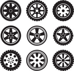 Various black tire and wheel silhouettes automotive vehicle