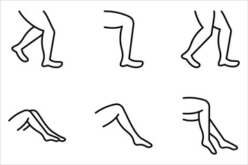 Leg line icon set. Simple outline style. Knee, foot, medical, ankle, lady, female, care, feminine, elegant, beautiful concept on white background