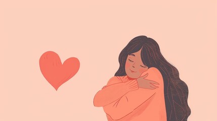 Soft pink illustration for self love and emotional wellness in mental care theme
