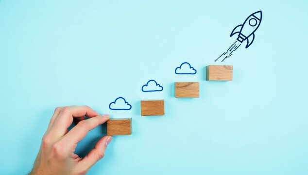 Hand drawing business growth graph on a digital screen with a finger pressing a success button.Business growth success achievement PDCA concept, step stair or ladder for planning development. - Powered by Adobe
