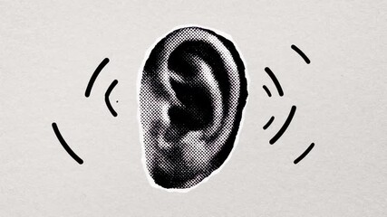 Abstract ear sound waves illustration animation isolated asset, transparent 4K video, alpha channel, ProRes 4444
