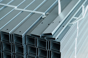 Group of steel profile materials used in industry