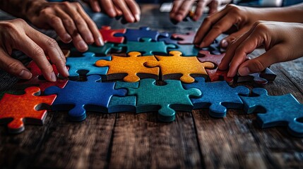 Teamwork and strategic collaboration visualized with puzzle pieces symbolizing unity, cooperation, and business success