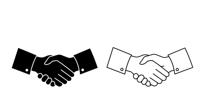 Monochrome vector illustration of business handshake symbolizing partnership and agreement