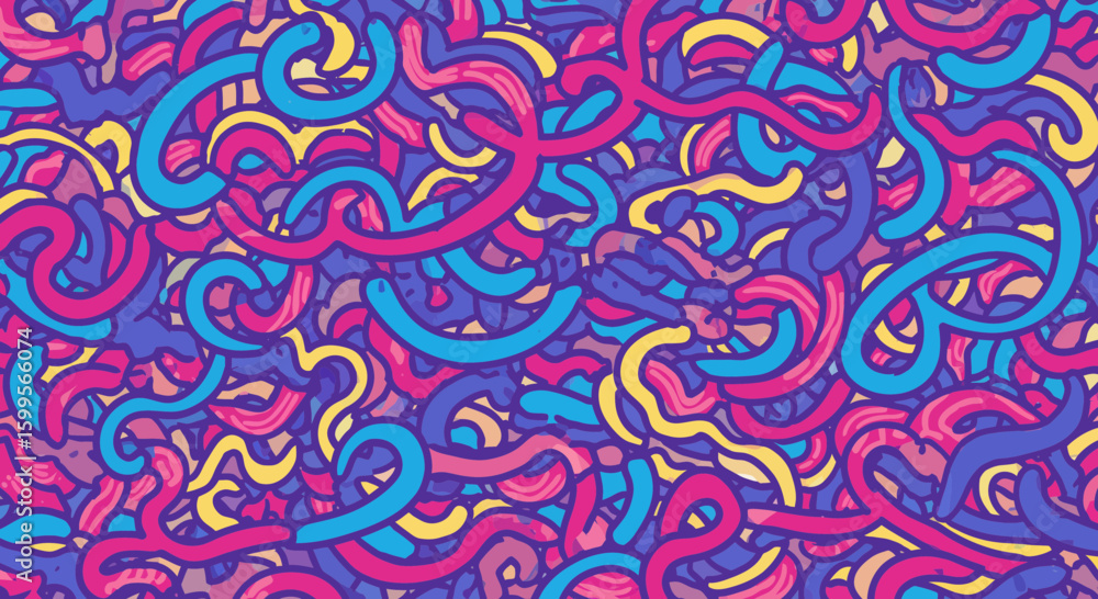 Poster vibrant abstract pattern with swirling lines and playful colors, perfect for backgrounds