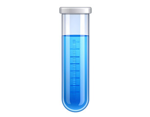  Test Tube Icon with Liquid Level Markings, Flat Front View, Isolated on Transparent Background.