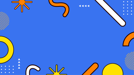 Vibrant blue backdrop with colorful geometric shapes suitable for modern design projects, abstract backgrounds, social media posts, and promotional materials.